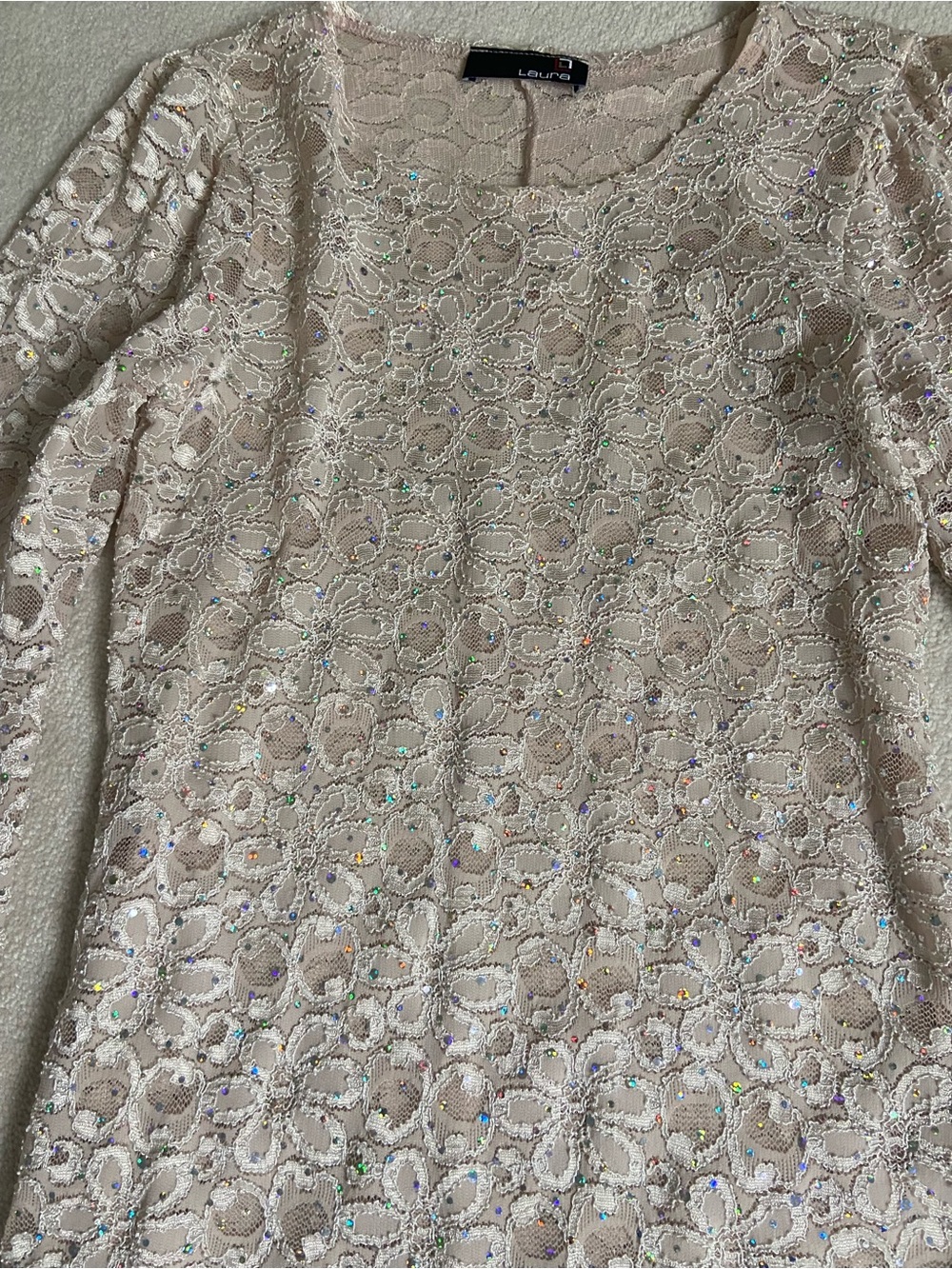 Sequin Lace Bell-Sleeve Blouse - Light Blush - Picture 2 of 4